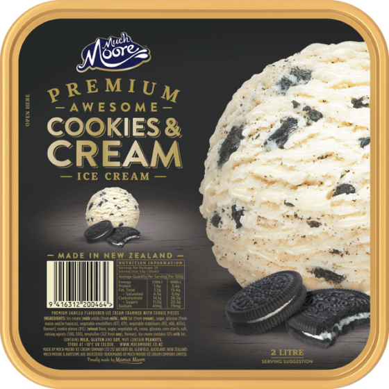 Ice Cream, Much Moore Premium Awesome Cookies & Cream 2L