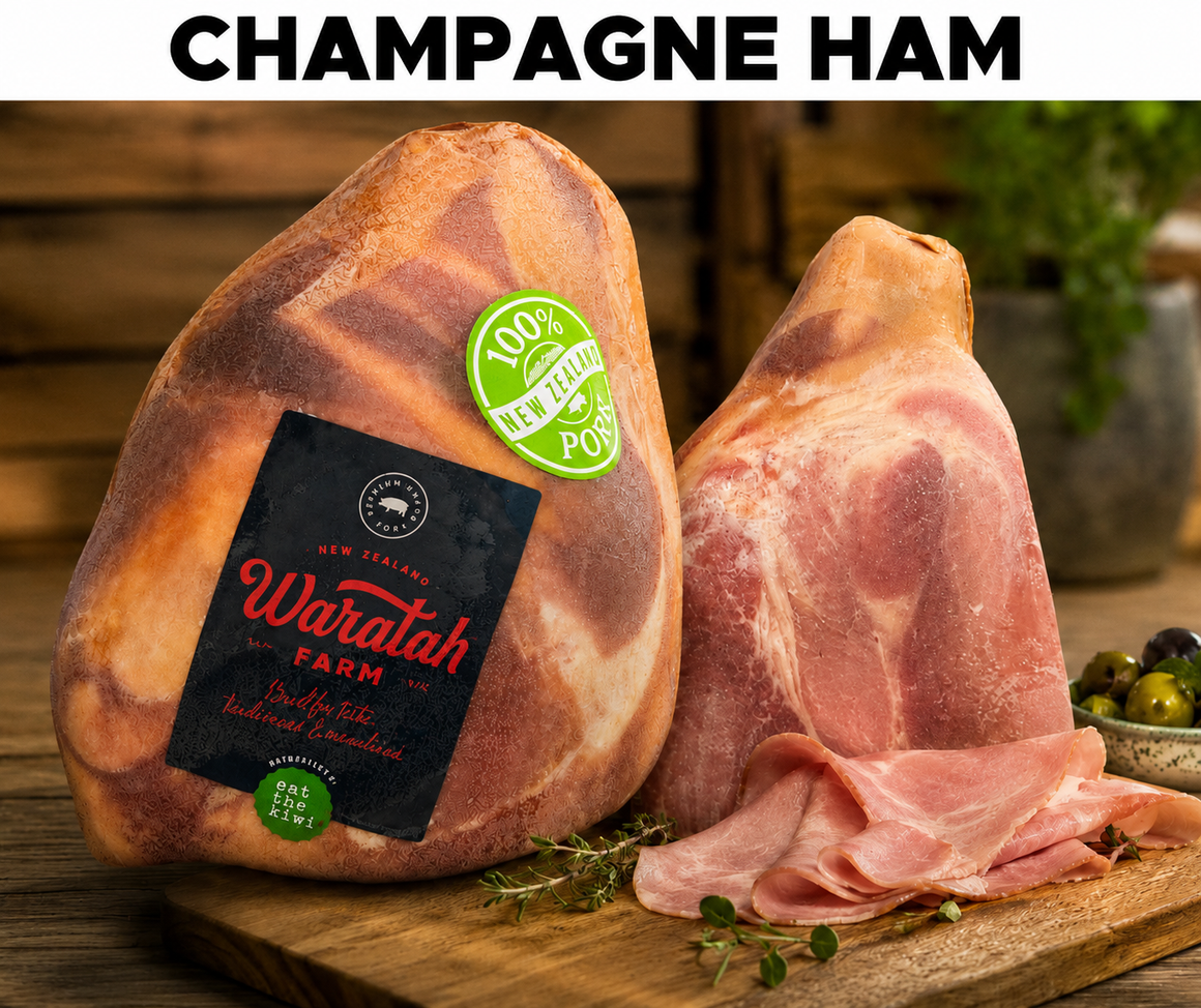 NZ Champagne Ham (half), Semi Boneless average 4-4.5kg, price per kg