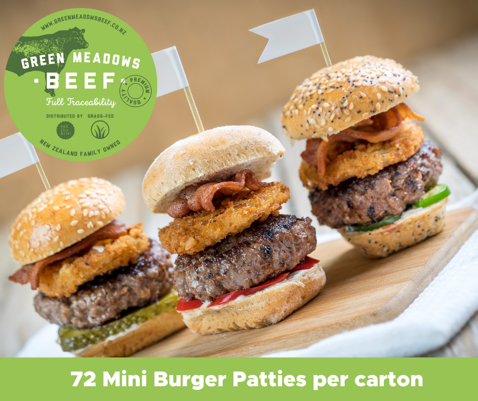 Green Meadows NZ Beef slider mini burgers patties, 70pcs