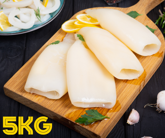 (1099) Squid Tubes Skin Off U10, 5kg (Pacific, white box)