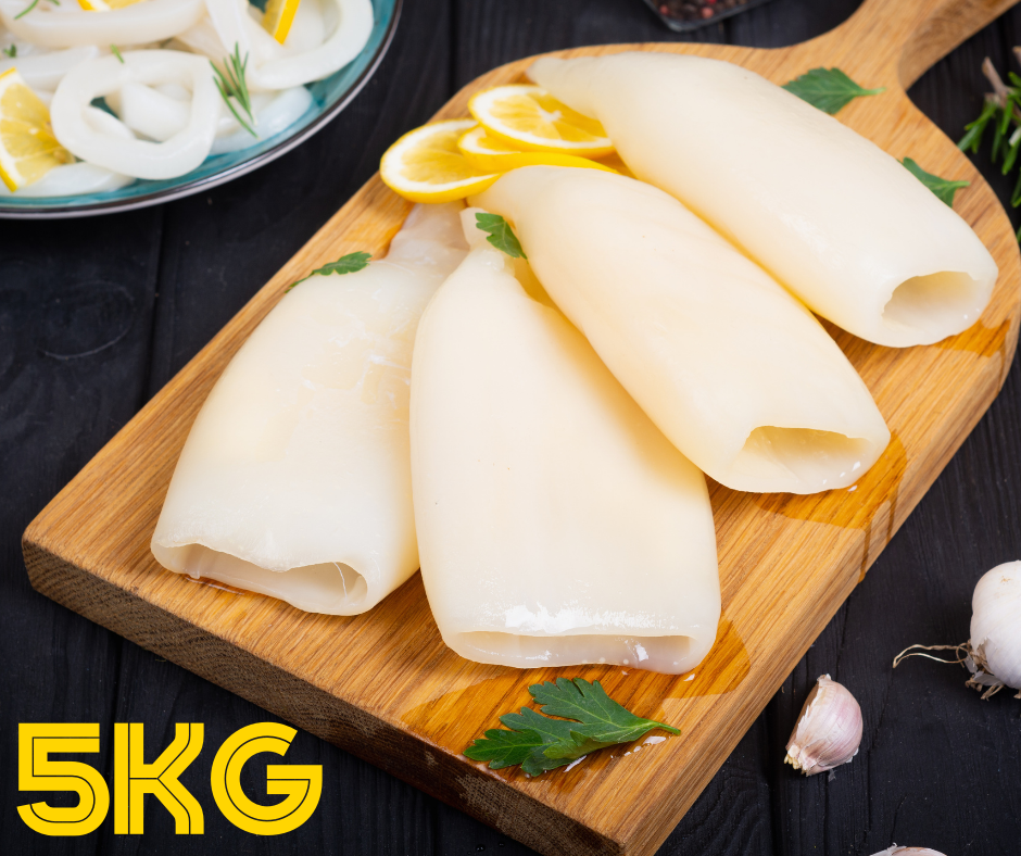 (1099) Squid Tubes Skin Off U10, 5kg (Pacific, white box)