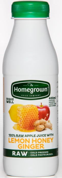 400ML Homegrown Pure NZ LEMON-HONEY & GINGER, raw, cold pressed juice