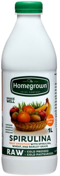 1L Homegrown SPIRULINA Fruit Smoothie, raw,  cold pressed juice (gluten free)