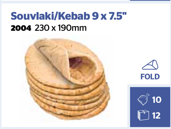(DIS) Gianni's Souvlaki Kebab Flat Bread 230mmx190mm, 10pc (9"x7.5"inch)