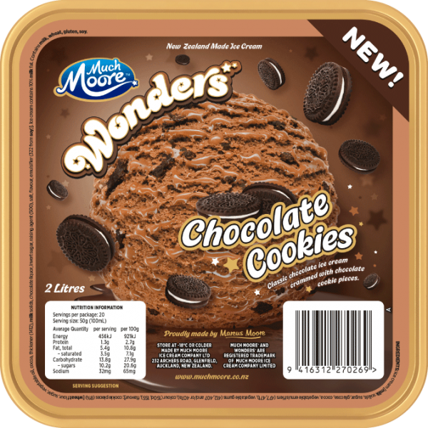Ice cream, Much Moore Marvels Wonders Chocolate Cookies & Fudge 2L