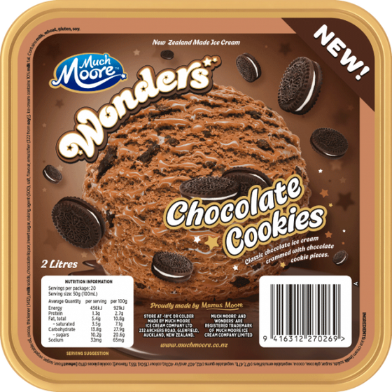 Ice cream, Much Moore Marvels Wonders Chocolate Cookies & Fudge 2L